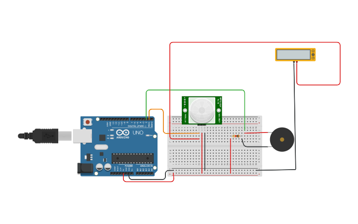 Circuit design PIEZO BUZZER & PIR SENSOR TO DETECT HUMANS - Tinkercad