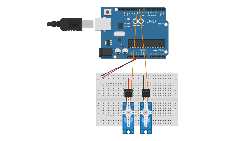 Circuit design Arduino 2 servo - Tinkercad