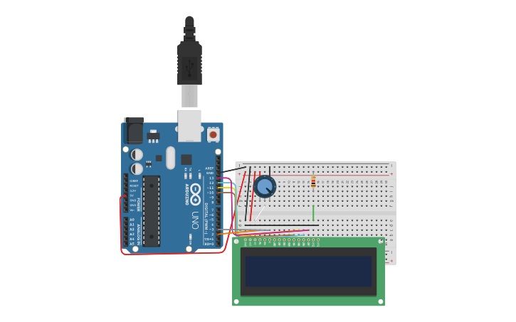 Circuit design LCD 16X2 - Tinkercad