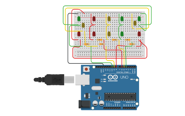 Circuit design Traffic Light V2 | Tinkercad