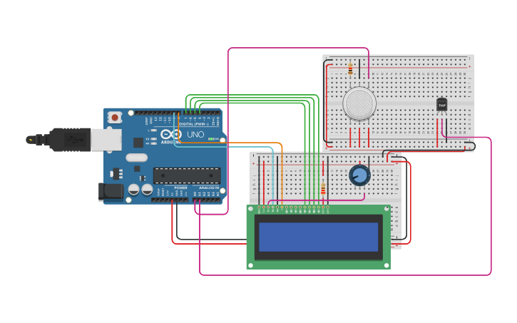 Circuit design TEMPERATURE AND GAS SENSOR - Tinkercad