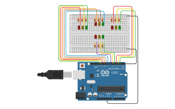 Circuit design Traffic light final - Tinkercad