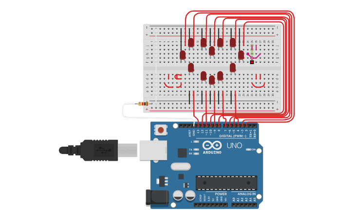 Arduino Heart Led Circuit design led de corazones - Tinkercad