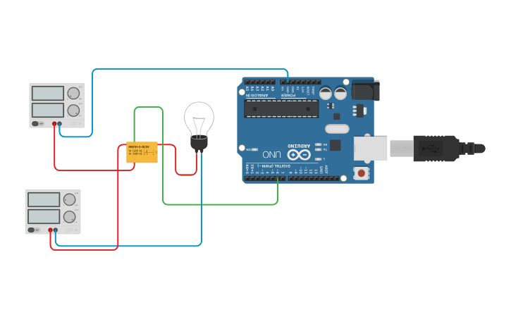 Circuit design Relay and Light Bulb - Tinkercad