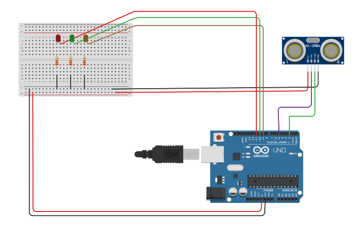 Circuit design ultrasonido con leds - Tinkercad