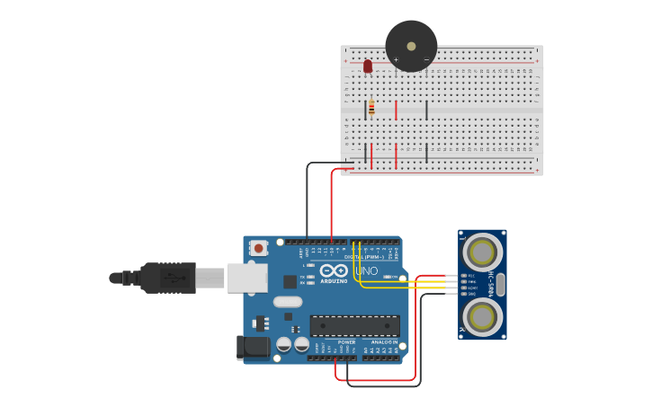 Circuit design Ultrasonic Sensor - Tinkercad