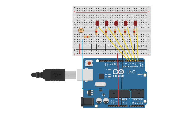 Circuit design ldr sensor led - Tinkercad