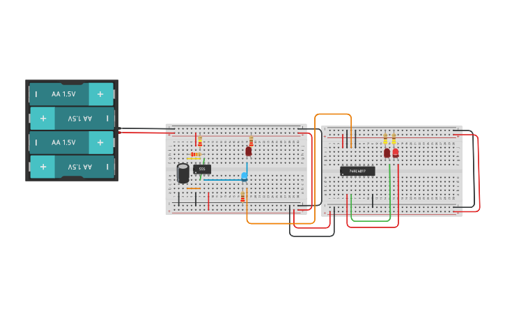 Circuit design Полицейская мигалка + десятичный счетчик - Tinkercad