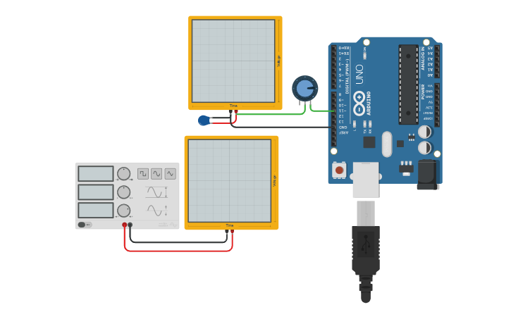 Circuit design Arduino + Osciloscópio + Seno - Tinkercad