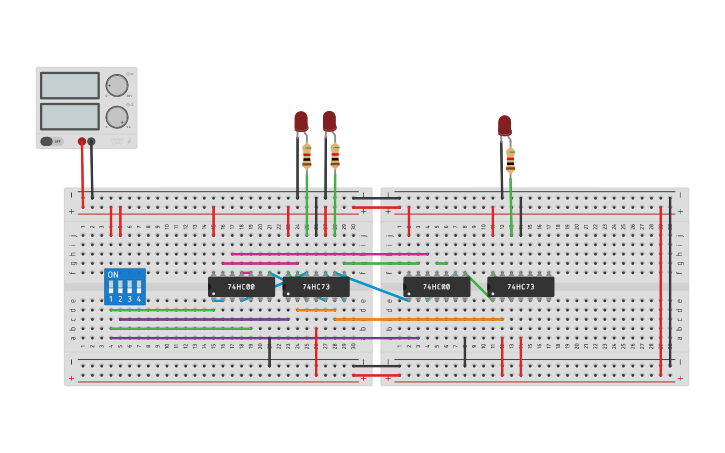 Circuit design 3 BIT ASYNCHRONOUS UP/DOWN COUNTER | Tinkercad