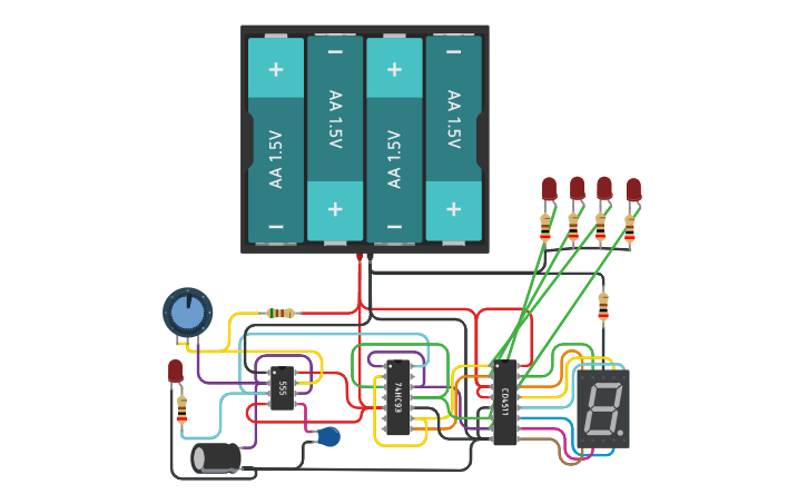 Circuit design Timer Counter 7493 and 4511 7 Segment Display | Tinkercad