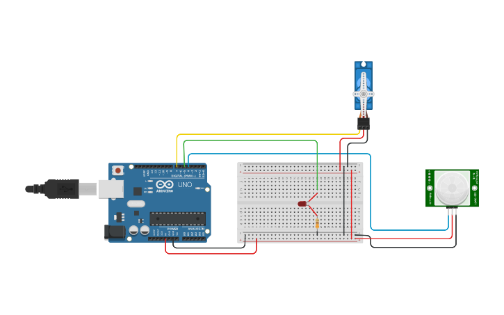 Circuit design Smart Parking / Puerta Automática / DMQN | Tinkercad