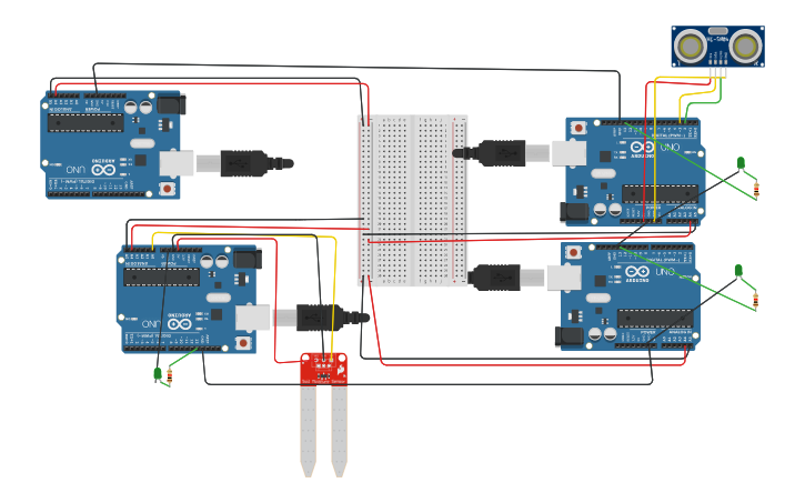Circuit design Master and 3 Slaves | Tinkercad