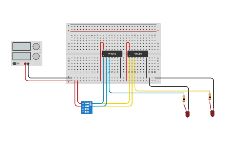 Circuit design HALF ADDER | Tinkercad
