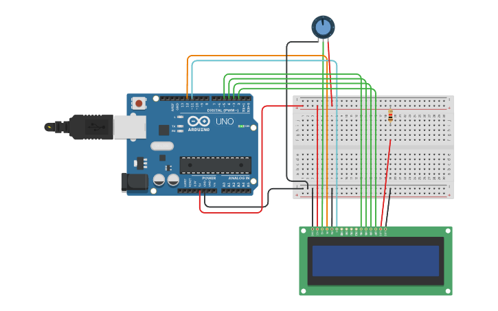 Circuit design LCD 16x2 + Potenciometro - Tinkercad