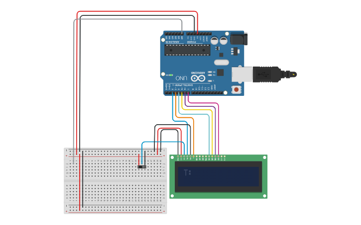 Circuit design Copy of 10 LCD- T-H-R-servo | Tinkercad