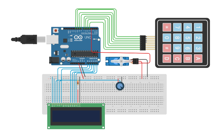 Circuit design SERVO MOTOR CON KEY PAD _ POTENCIOMETRO Y LCD - Tinkercad