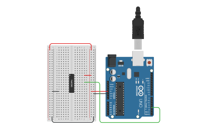 Circuit design Shift register test with LEDs - Tinkercad