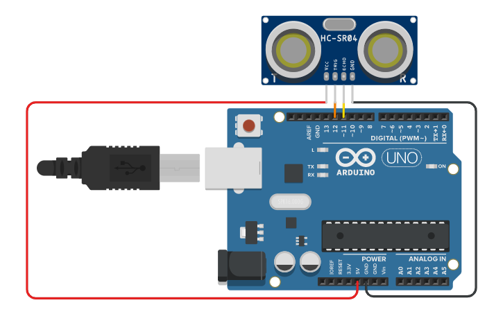Circuit design Ultrasonic Sensor to measure Distance - Tinkercad