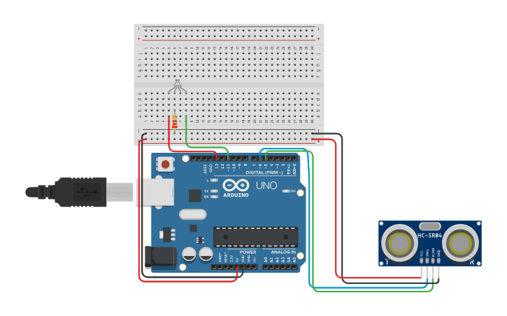 Circuit design Sensor Ultrasónico con LED RGB - Tinkercad