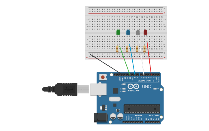 Circuit design Multiple LED Blinking | Tinkercad