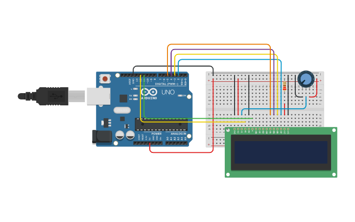 Circuit design LCD Hello World - Tinkercad