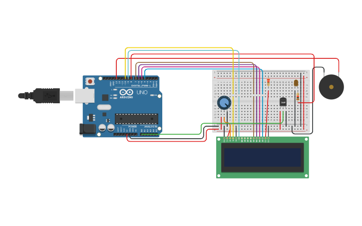 Circuit design ALARMA CON LCD - Tinkercad