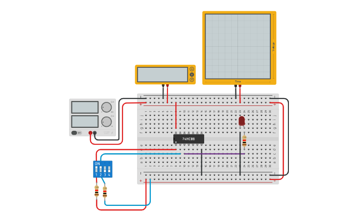 Circuit design 7408 AND gate - Tinkercad