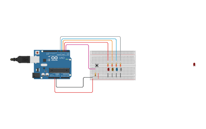 Circuit design ENCENDIDO Y APAGADO DE LEDS CON UN PULSADOR - Tinkercad