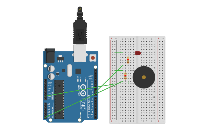Circuit design Piezo Knock Sensor - Tinkercad