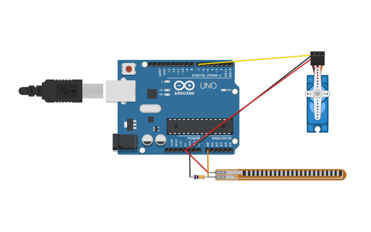 Circuit design Control Servo with Flex Sensor - Tinkercad