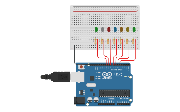 Circuit design Random Flashing LED Arduino Circuit 3 - Tinkercad