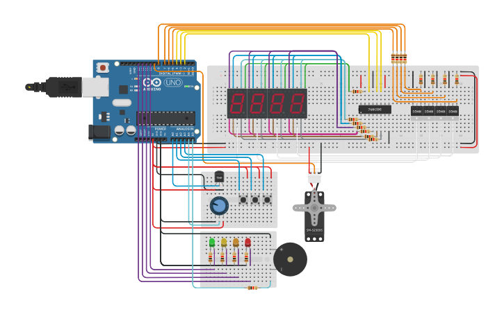 Circuit design Блок управления температурой воздуха - Tinkercad