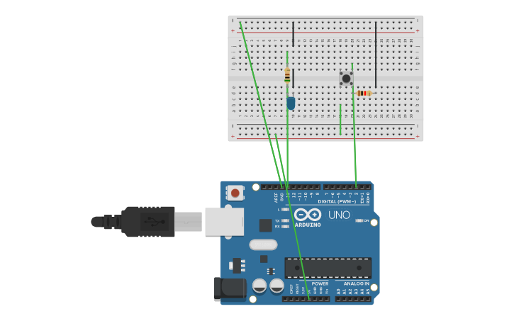 Circuit design PUSH BUTTON LED + CODE!!!!!!!!!! - Tinkercad