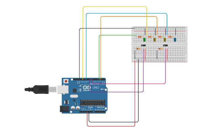 Circuit design Simulazione porte logiche a 4 ingressi - Tinkercad