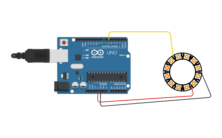 Circuit design Neopixel ring interfacing with arduino - Tinkercad
