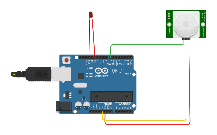 Circuit design PIR sensor with LED - Tinkercad