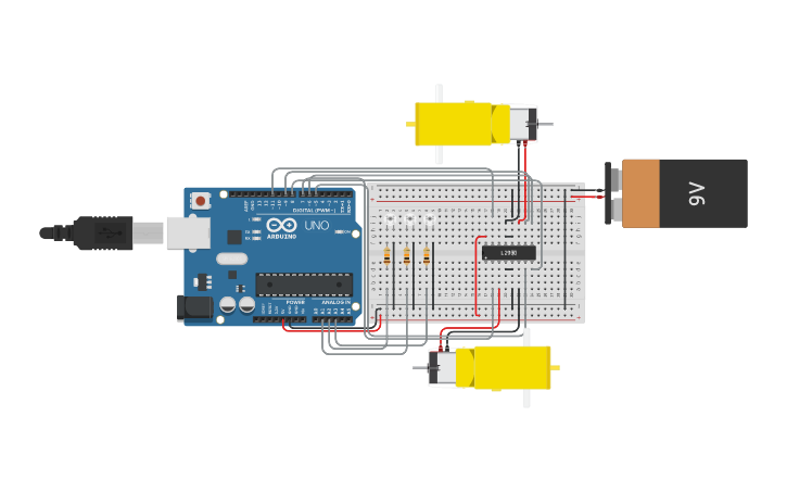 Circuit design Ex7-Autonomous line follower robot - Tinkercad