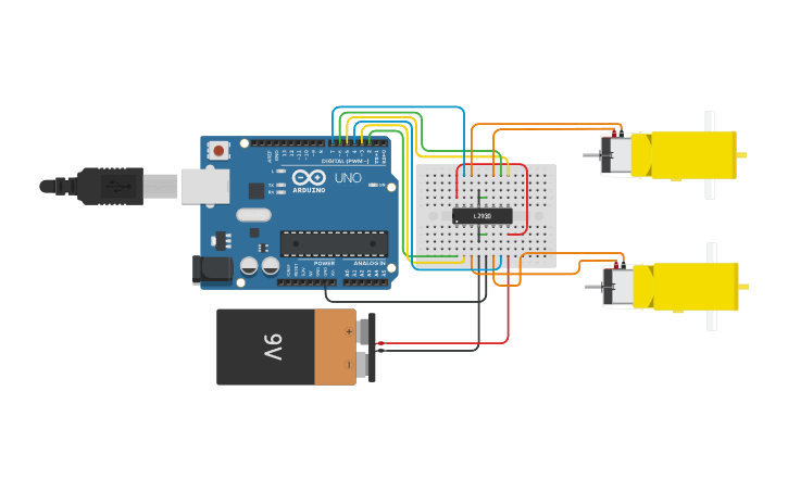 Circuit design Robot Follower line - Tinkercad