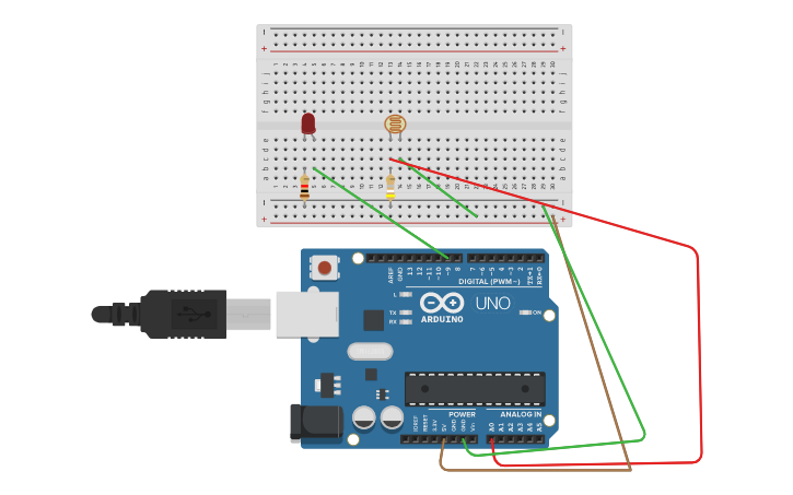 Circuit design photoresistor with Arduino Uno - Tinkercad