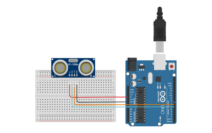 Circuit design HC SR04 - Tinkercad