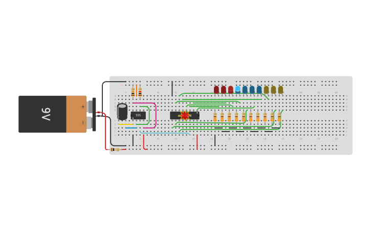 Layout Running Led Circuit design Running Led Sederhana oleh Maria Jessica/20/9B - Tinkercad