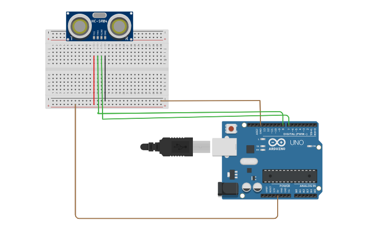 Circuit design Measuring distance using ultrasonic sensor - Tinkercad