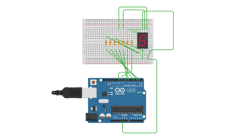 Circuit design Arduino e display a 7 segmenti - Tinkercad