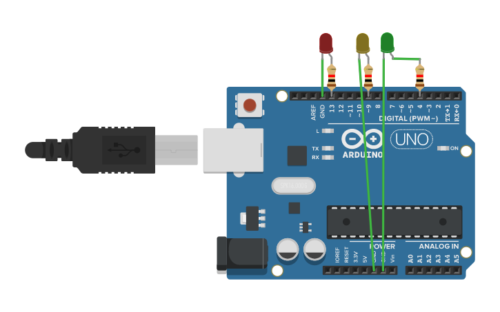 Circuit design Arduino based traffic light - Tinkercad