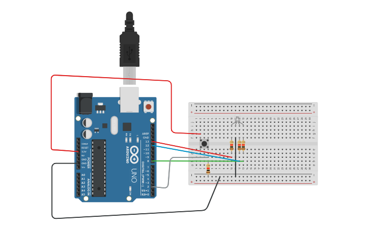 Circuit design Arduino RGB with Interrupt | Tinkercad