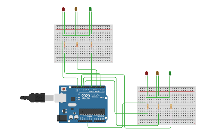 Circuit design Two way Traffic light - Tinkercad