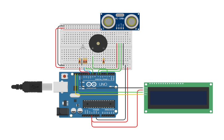 Circuit design Better Ultrasound + led - Tinkercad