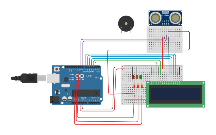 Circuit design Sensor de distancia | Tinkercad