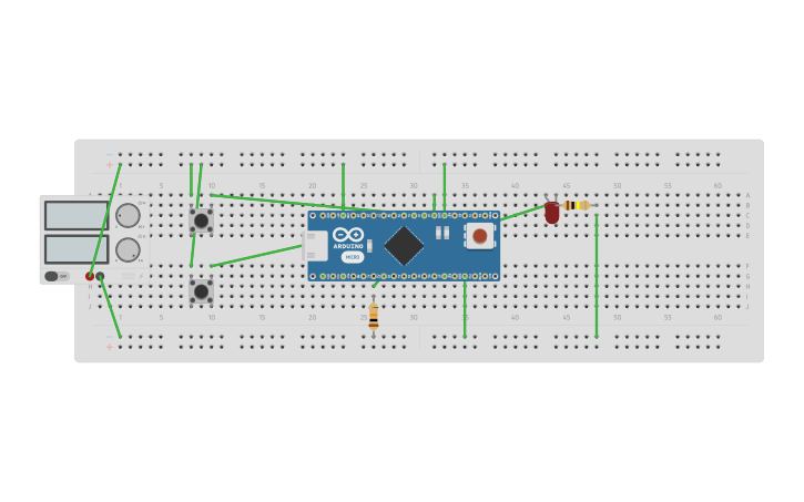 Circuit design on button off button - Tinkercad